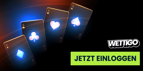Leuchtende Spielkarten mit Symbolen und Login Button